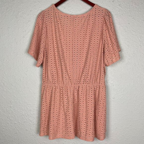 Lane Bryant Top Peach Eyelet Short Sleeve Pullover Plus Size 22/24 Elastic Waist - Picture 13 of 16